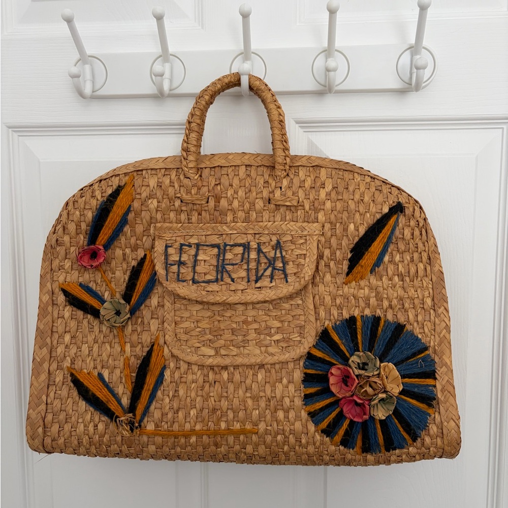 Handwoven Straw Tote Bag with Embroidered Floral Accents - Natural
